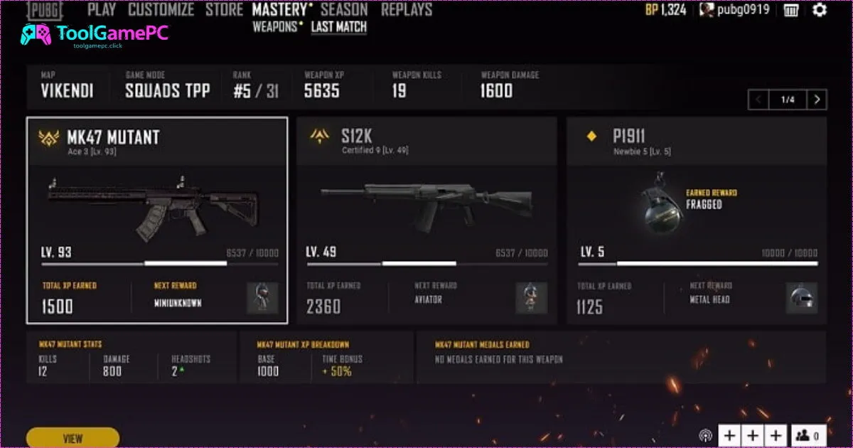 Vũ Khí PUBG Hiện Tại